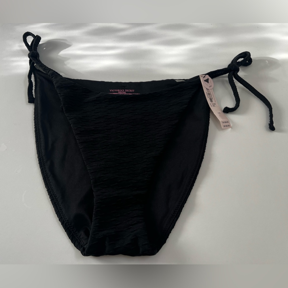 NWT - Victoria’s Secret Black Bikini Bottom with Side Ties Size L